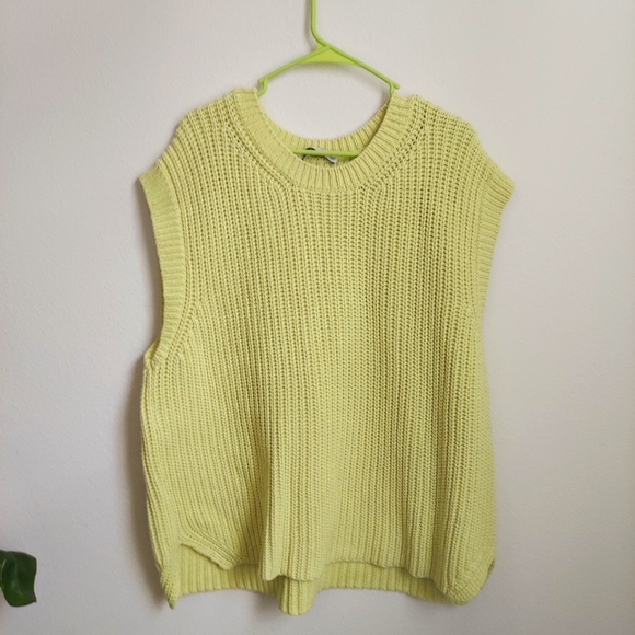 Zara Oversized Yellow Green Knit Vest Sweater Dress Sz Large - Picture 3 of 8